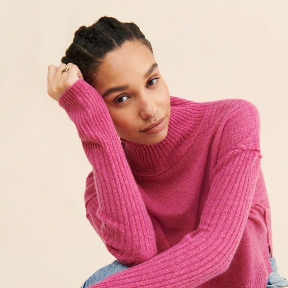 Free People Aubrey Cashmere Turtleneck Sweater Raspberry Pink Size XS